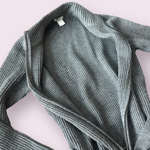 Women’s J. Crew Grey Wool Zip Front Long Sweater With Belt Size Medium - Picture 7 of 11